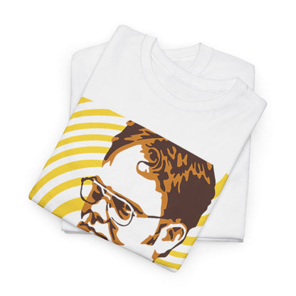 Premium stacked white t-shirts displaying the 'Dwight is My Sensei' motif, featuring a stunning rendition of Dwight Schrute with eye-catching yellow and brown designs.