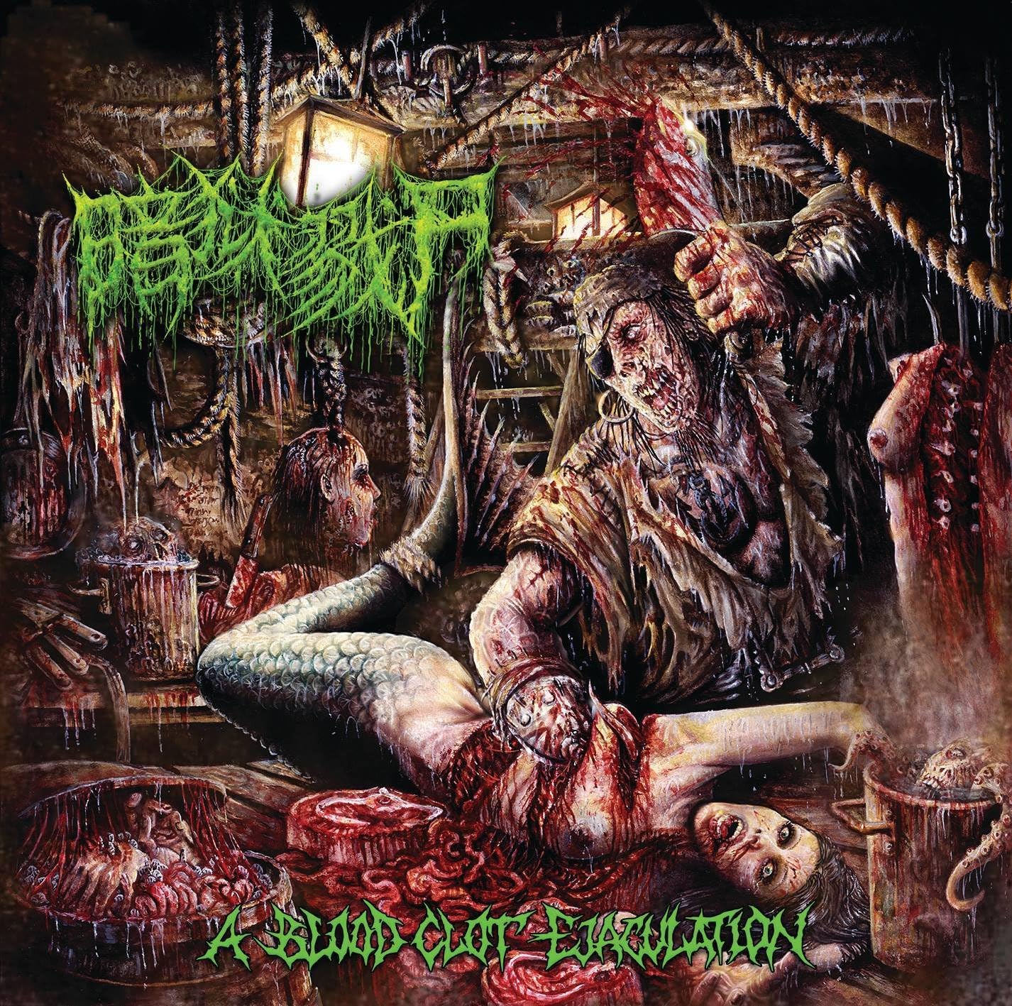 The Dark Prison Massacre - A Blood Clot Ejaculation CD by Rancid Offal Records, a unique death metal album with striking artwork and intense tracks.