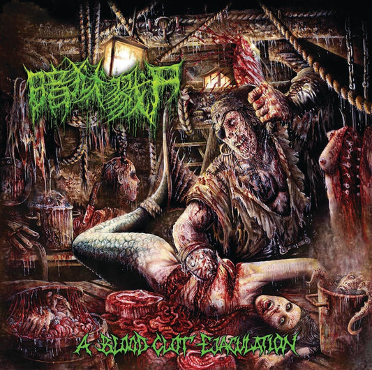 The Dark Prison Massacre - A Blood Clot Ejaculation CD by Rancid Offal Records, a unique death metal album with striking artwork and intense tracks.