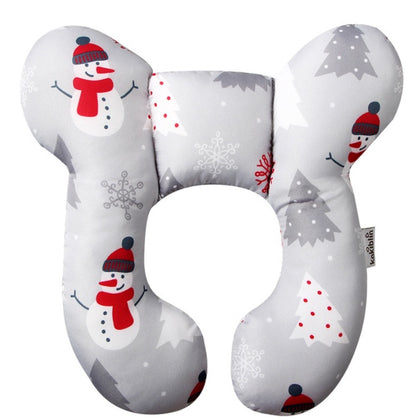 U-Shaped Infant Pillow by Dazzling Dreams Studio featuring a charming snowman design, perfect for providing comfort and neck support for your little one.