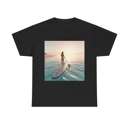 Stylish Dazzling Dreams Paddle Board T-Shirt displayed with shorts, perfect for summer adventures, crafted by Dazzling Dreams Studio.