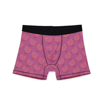 Valentine's Naughty Cheeky Men's Boxer Briefs featuring playful heart design with 'I Licked It So It's Mine' text for a humorous romantic touch.