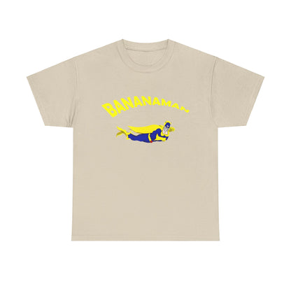 Exquisite Limited Edition Bananaman Graphic Unisex T-Shirt in beige, featuring a playful superhero design with eye-catching yellow typography for a touch of whimsical elegance.