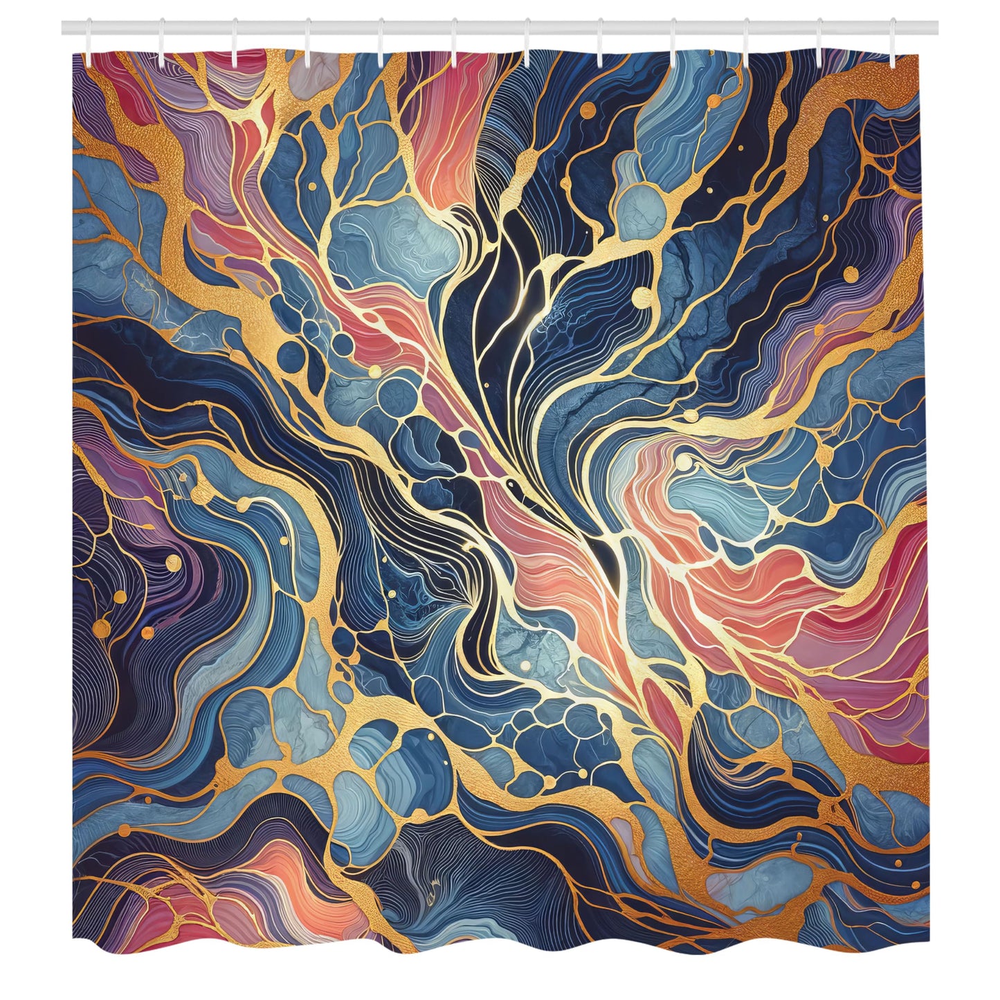 ABAKUHAUS Colorful Shower Curtain, Swirling Dreamy Lines Dots, Cloth Fabric Bathroom Decor Set with Hooks, 175 x 200 cm, Pale Coffee Dark Lavender