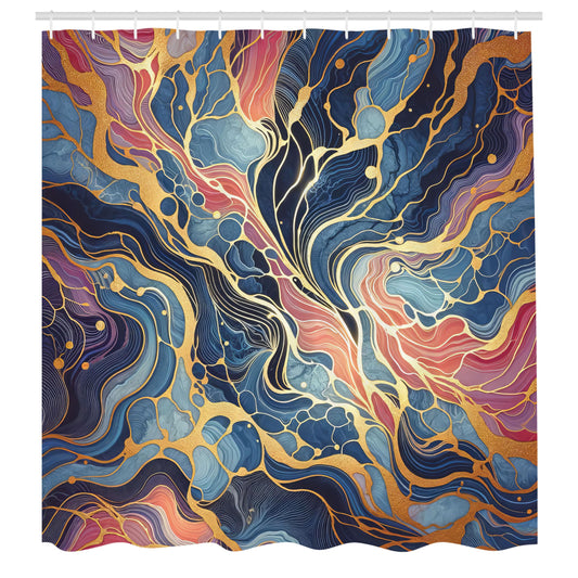 ABAKUHAUS Colorful Shower Curtain, Swirling Dreamy Lines Dots, Cloth Fabric Bathroom Decor Set with Hooks, 175 x 200 cm, Pale Coffee Dark Lavender