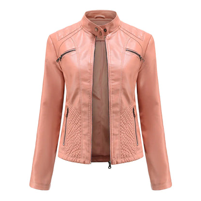Luxury Women's Casual Leather Jacket accentuating a sleek look – Designed for sophistication and elegance.
