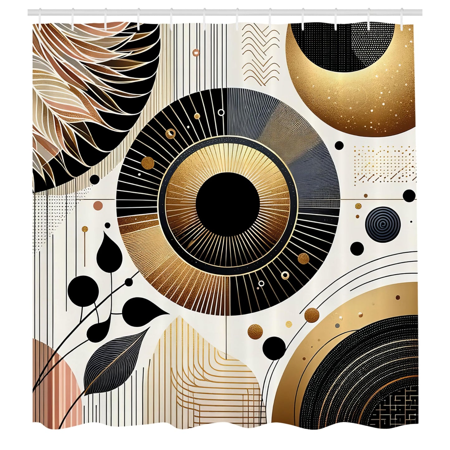 ABAKUHAUS Modern Shower Curtain, Mid Century Art Rounds Space, Cloth Fabric Bathroom Decor Set with Hooks, 175 x 200 cm, Pale Coffee Dark Grey