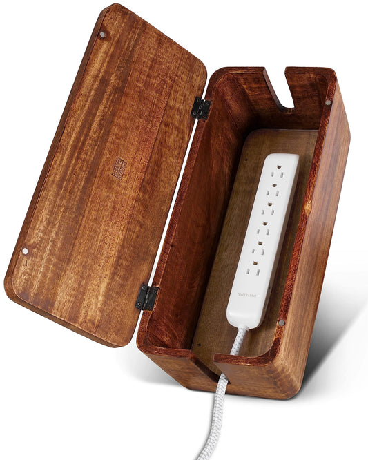 Luxe Designs Cable Management Box ? Large Extension Cable Box for Desk, Home or Office ? Natural Mango Wood Cable Tidy Box to Hide Wires, Power