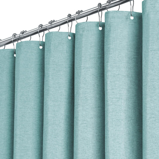 BTTN 182 x 200cm Drop Long Shower Curtain, Mould Proof Resistant Turquoise Linen Fabric Luxury Shower Curtains, Durable and Washable, Waterproof