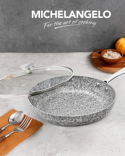 MICHELANGELO Non Stick Frying Pan with Lid 30CM, Non Stick Stone-Derived Coating, Large Pan, Induction Compatible-Oven Safe