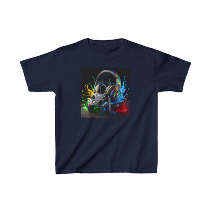 Unisex Children's Gaming Graphic Cotton Tee in navy, showcasing an eye-catching graphic of a gaming headset and controller, perfect for fashion-conscious young gamers.