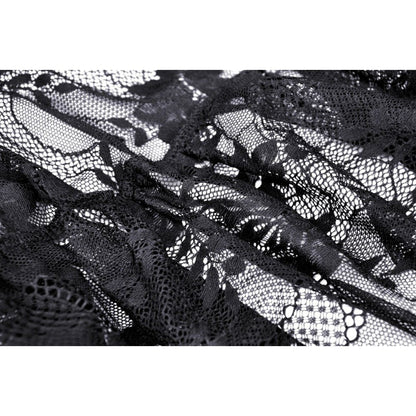 Full-length display of the Dark In Love black lace Drusilla maxi dress, perfect for showcasing its elegant lines and unique aesthetic for diverse occasions.