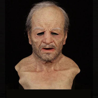 Old White Mask Bald Old Latex Headgear - Detailed mask showcasing aged features and expression, ideal for humorous costume transformations.