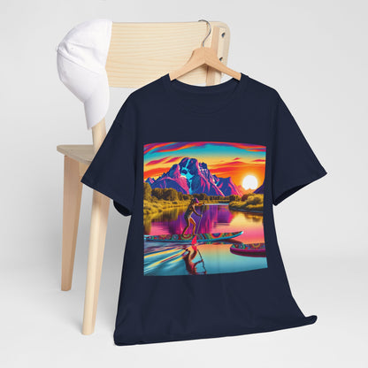 Dazzling Dreams Studio's luxurious paddleboarding t-shirt showcasing vibrant graphics, perfect for embracing aquatic adventures.