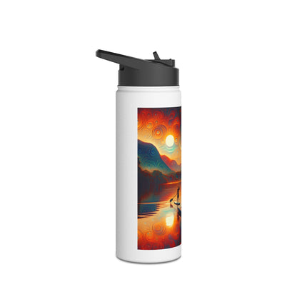 Luxury Fantasy Paddleboarding Stainless Steel Water Bottle featuring an artistic sunset design, perfect for hydration during outdoor adventures.