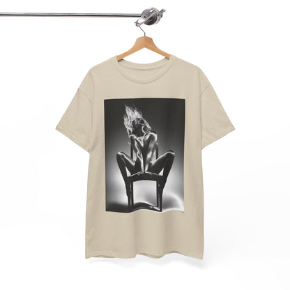 Pure Allure graphic t-shirt elegantly displayed on a hanger, showcasing a striking black and white design that embodies sophistication and charm.