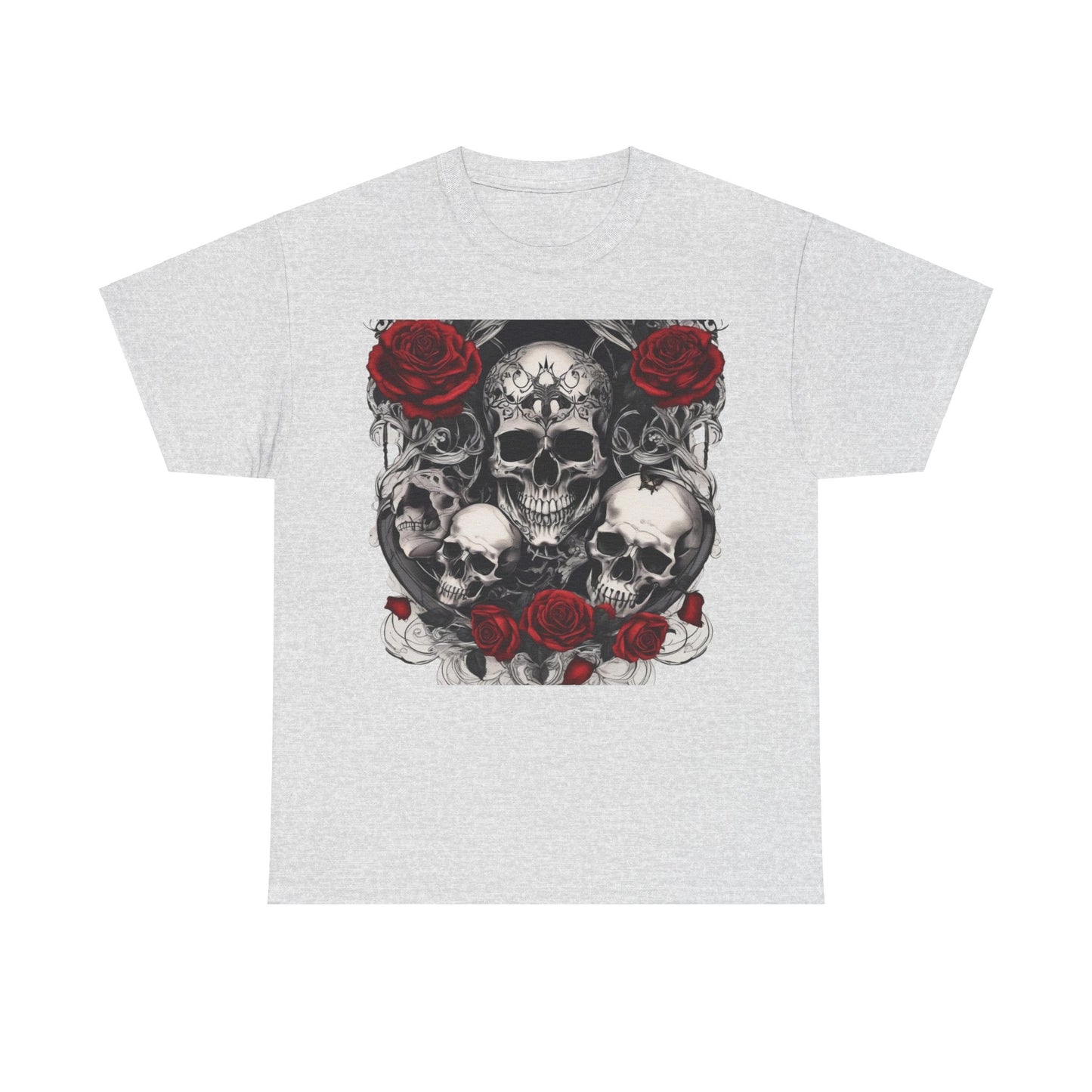 Skulls and Roses Cotton Tee, Unisex Graphic Shirt, 7 color choice