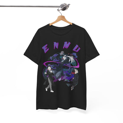 Sophisticated black Enmu-Inspired Demon Slayer T-Shirt elegantly displayed on a hanger, illustrating the remarkable design of iconic anime figures and appealing to discerning fans.
