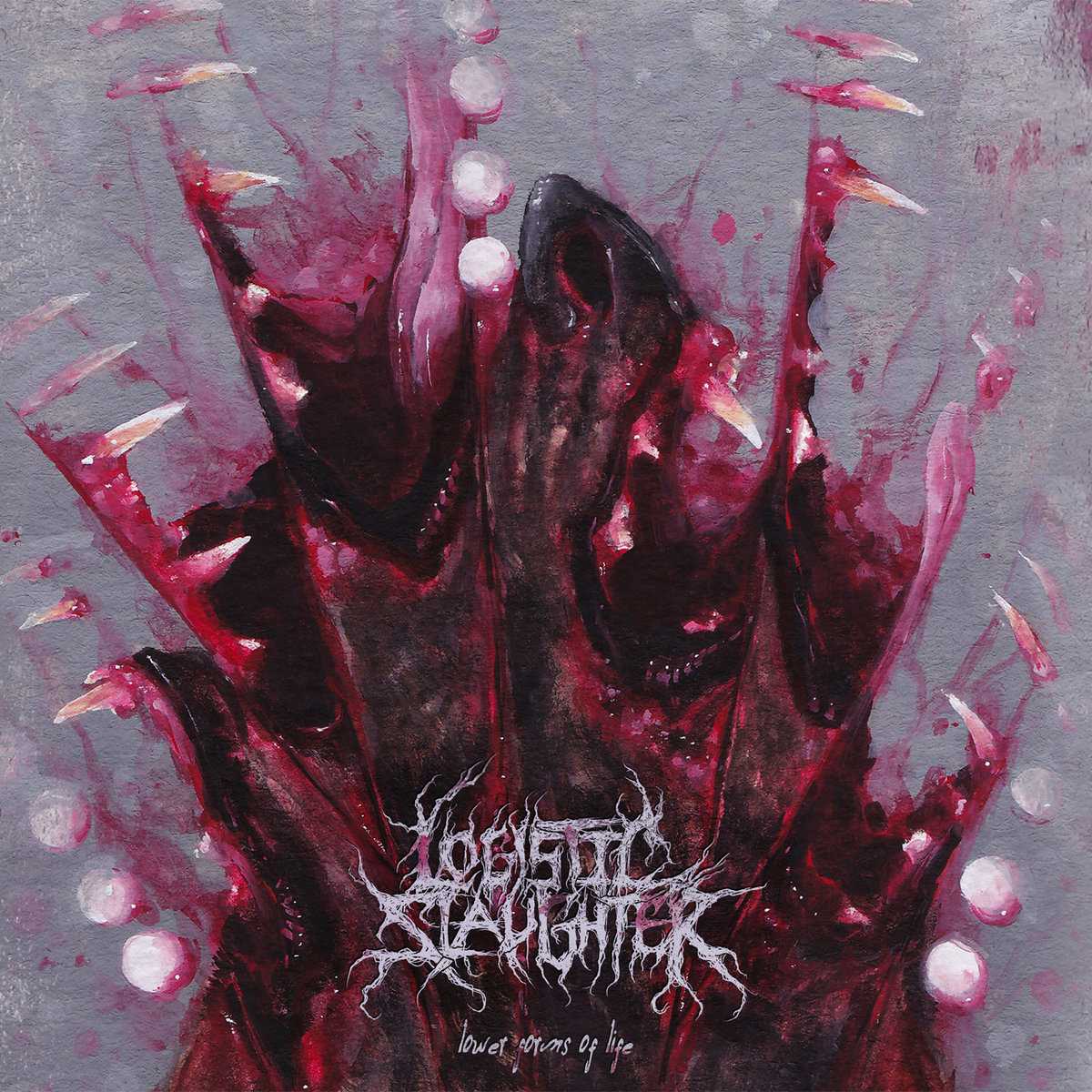 Luxury CD cover of 'Lower Forms of Life' by Logistic Slaughter, released by Rancid Offal Records, showcasing intricate artwork reflecting the essence of death metal.