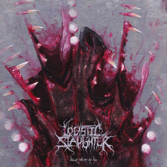 Luxury CD cover of 'Lower Forms of Life' by Logistic Slaughter, released by Rancid Offal Records, showcasing intricate artwork reflecting the essence of death metal.
