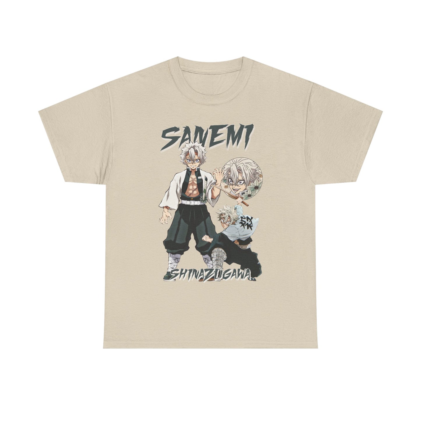 Elevate your wardrobe with our luxurious Sanemi Shinazugawa T-shirt, featuring an exquisite graphic design of the iconic anime character on a premium fabric.