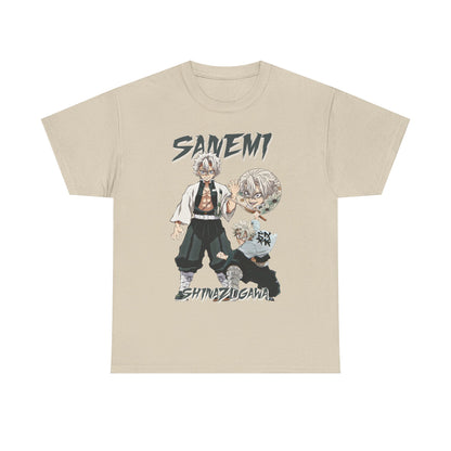 Elevate your wardrobe with our luxurious Sanemi Shinazugawa T-shirt, featuring an exquisite graphic design of the iconic anime character on a premium fabric.