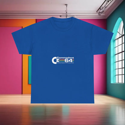 Chic Commodore 64 Retro Christmas Graphic T-Shirt in royal blue, highlighting a retro gaming motif, perfect for urban fashion.