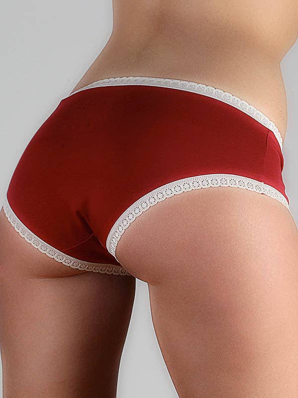 Luxury organic cotton hipster briefs with soft lace trim in natural colour, featuring a comfortable fit for sizes S to L.