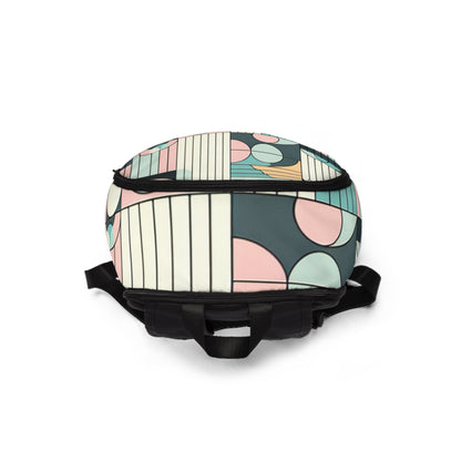 Chic Pastel Abstract Backpack by Dazzling Dreams Studio showcasing a luxurious blend of pink, blue, mint, lavender, and cream yellow colours, designed for urban nomads who appreciate high-end fashion and practicality.