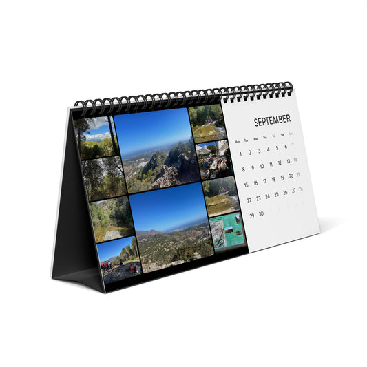 Marbella Hiking Club 2025 Luxury Desktop Calendar showcasing the month of September with a collage of breathtaking hiking photos, perfect for nature enthusiasts.