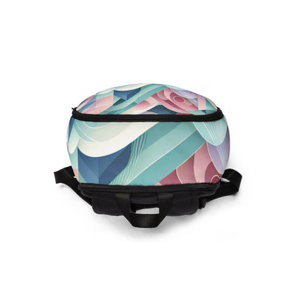 Chic and spacious Pastel Geometric Backpack, showcasing soothing pastel colours and a modern aesthetic, created by Dazzling Dreams Studio for the sophisticated urbanite.