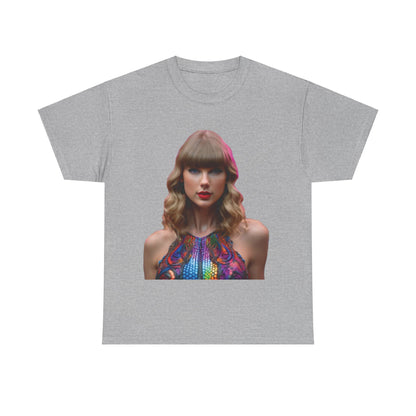 Sophisticated Swifties Psychedelic Taylor Swift Heavy Cotton Tee in grey, displaying a stunning psychedelic design of Taylor Swift, ideal for stylish enthusiasts.