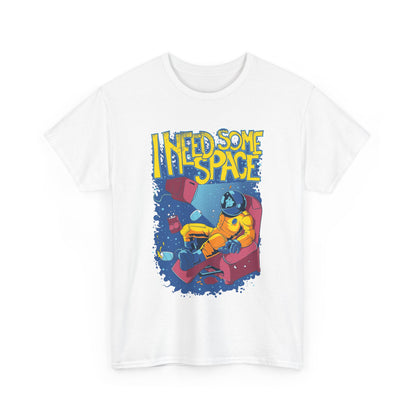 High-quality white Retro Astronaut T-Shirt featuring a vibrant cosmic graphic with 'I NEED SOME SPACE', perfect for fashion-forward individuals.