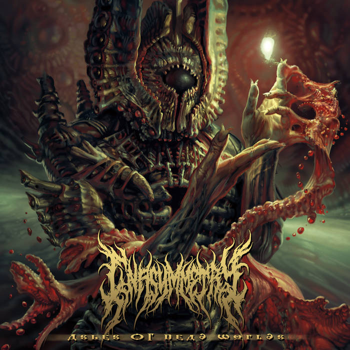 In Asymmetry's Ashes of Dead Worlds CD cover art, an evocative display of death metal aesthetics, officially licensed by Rancid Offal Records, showcasing the band's unique style and musical essence.