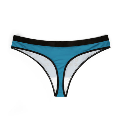 Sophisticated 69 thong laid out in an artistic presentation, featuring a sleek blue fabric with black trim, showcasing its luxurious and modern design.