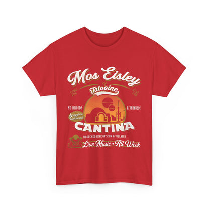 Front view of the Star Wars Mos Eisley Cantina Graphic T-Shirt in Urban Unisex Cotton, adorned with an artistic graphic celebrating the iconic cantina.