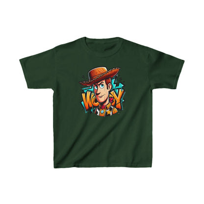 Unisex Children's Woody Toy Story Graphic Cotton Tee in dark green with an eye-catching Woody character design.