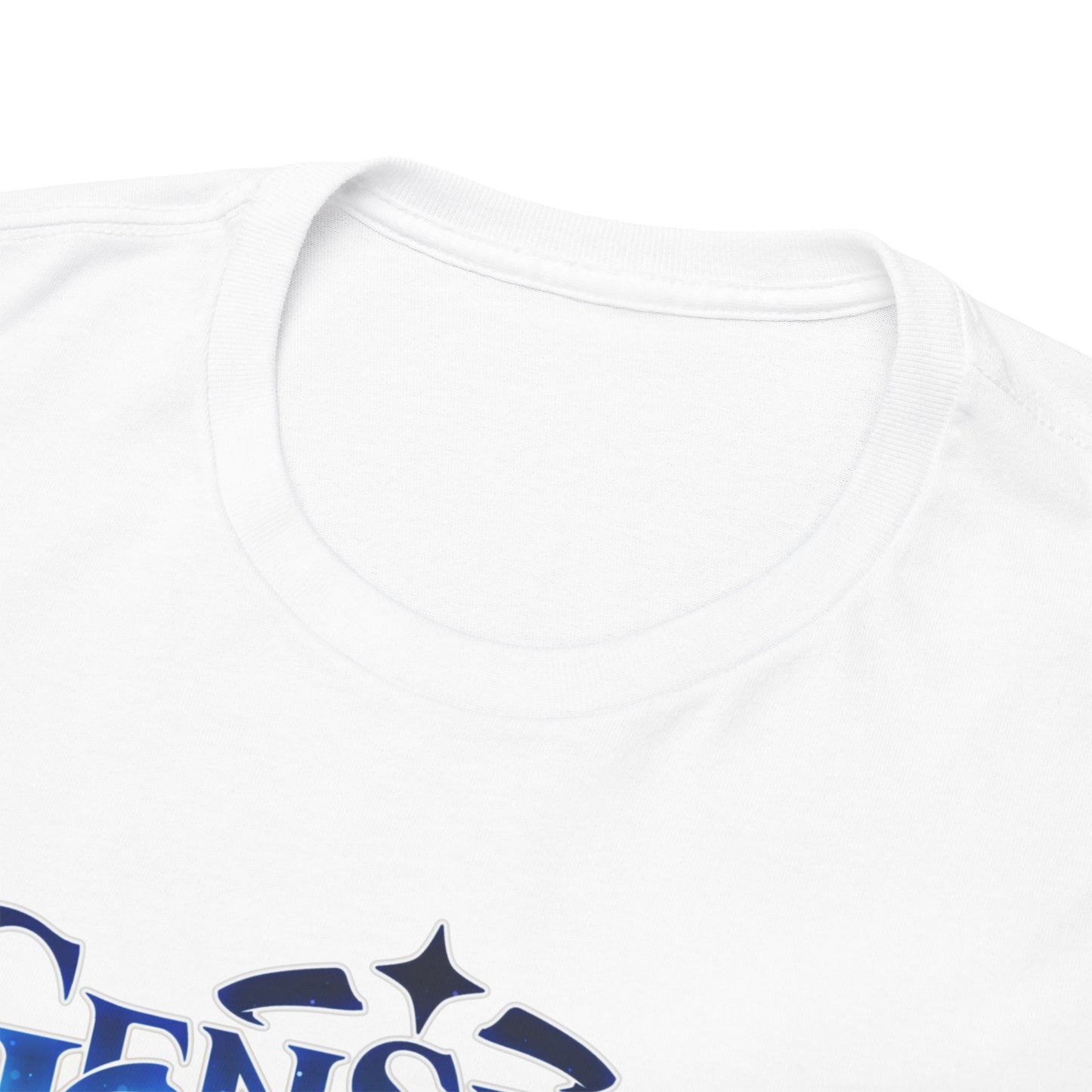Close-up view of the Genshin Impact T-Shirt neckline, showcasing premium fabric quality and craftsmanship in a stylish, modern design.