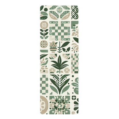 Evelyn Atelier Luxury Eco-Friendly Yoga Mat by Dazzling Dreams Studio featuring a checkerboard design in elegant pale green and white.