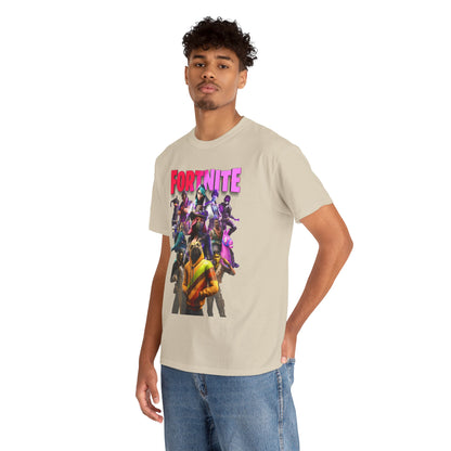 Trendy individual wearing a luxurious Fortnite T-Shirt, featuring a dynamic design that embodies modern gaming culture.