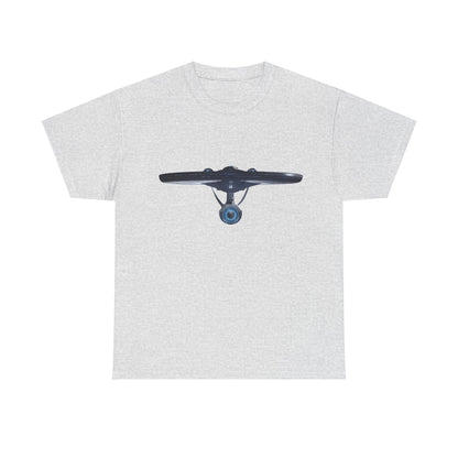 USS Enterprise Star Trek Graphic Unisex T-Shirt in a subtle grey hue, showcasing a striking print of the renowned starship, perfect for a sophisticated look.