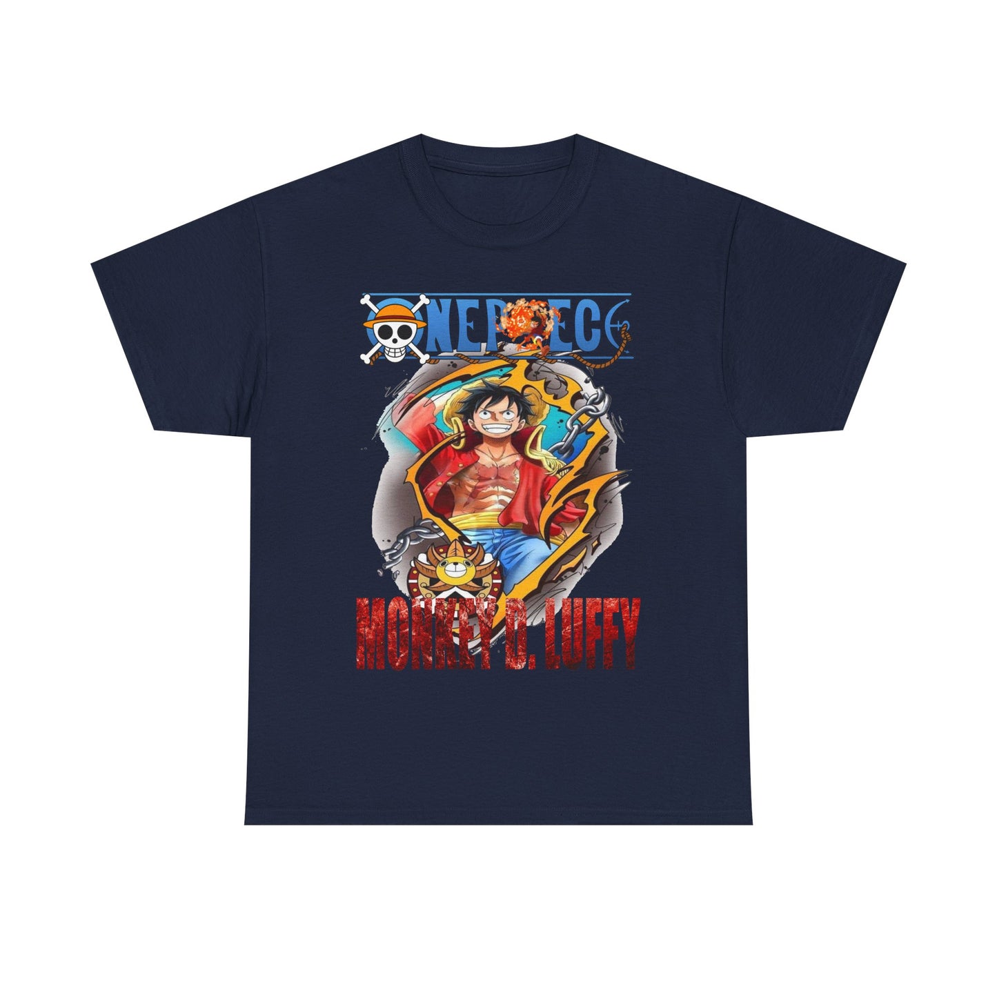 Chic Monkey D. Luffy T-Shirt in deep navy, featuring a dynamic graphic of the adventurous character, designed for anime enthusiasts seeking style.