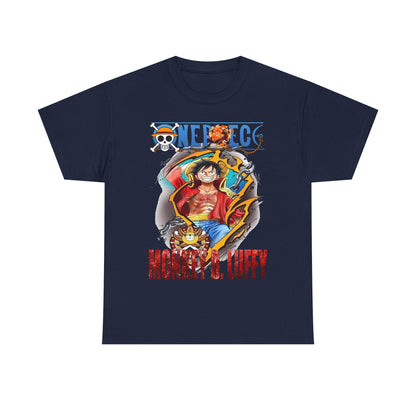 Chic Monkey D. Luffy T-Shirt in deep navy, featuring a dynamic graphic of the adventurous character, designed for anime enthusiasts seeking style.