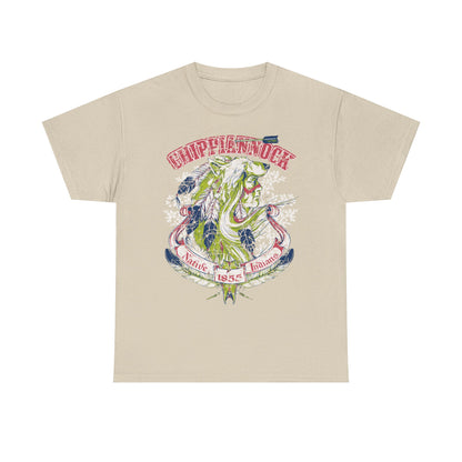 Sophisticated beige graphic t-shirt displaying a vivid Native American wolf headdress artwork, embodying cultural significance amidst a timeless palette.