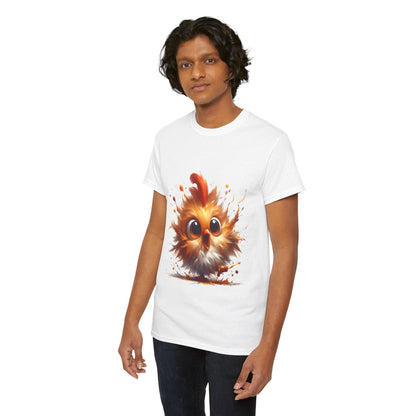 Model wearing the Explosive Joy Tee - Cartoon Bird Edition, highlighting the vibrant cartoon bird design against a casual outfit.