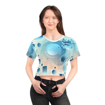 Modish Blue Gradation Crop T-Shirt featuring a chic abstract design crafted by Dazzling Dreams Studio, showcasing elegant pastel blue hues.