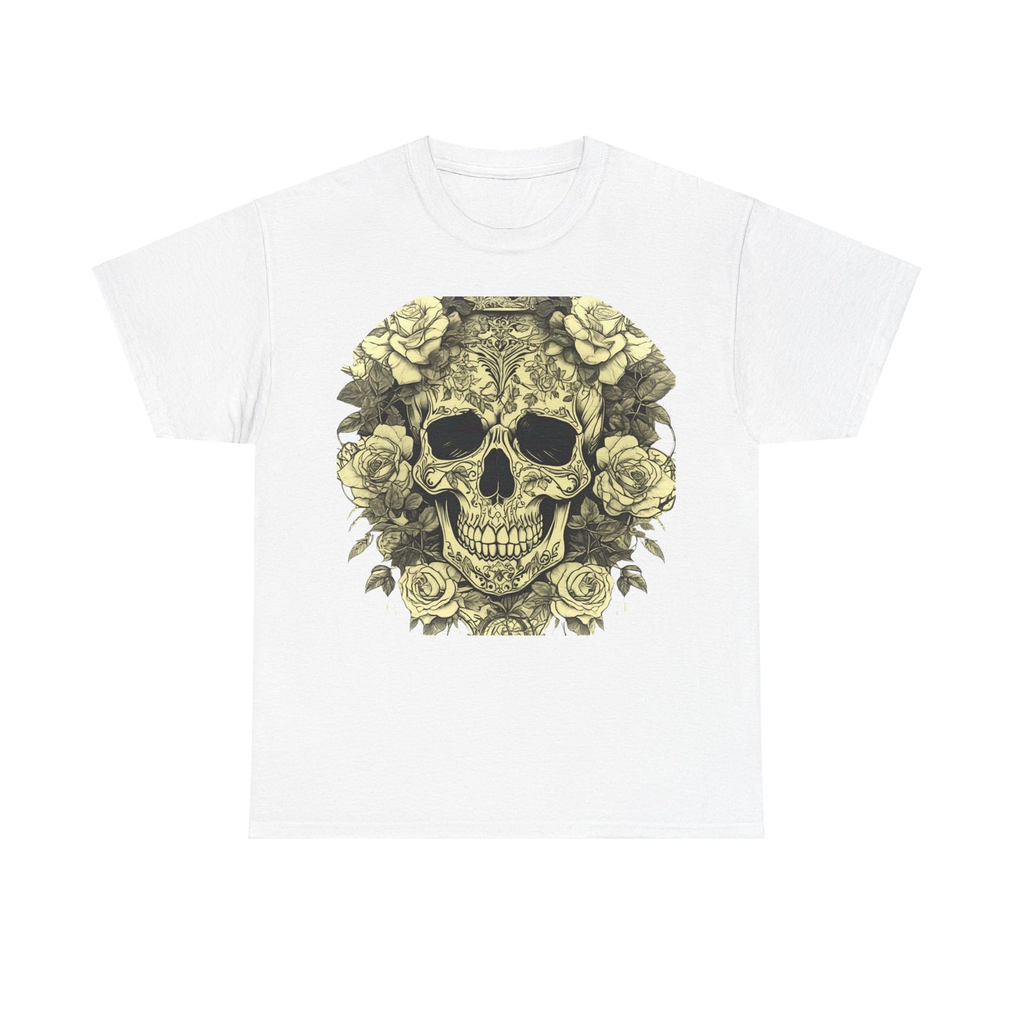 Skulls and Roses Cotton Tee, Unisex Graphic Shirt, 7 color choice