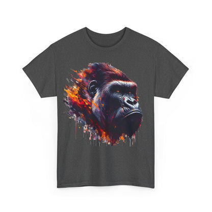 Artistic front view of the Harambe Masterpiece Graphic Unisex T-Shirt featuring a striking vibrant portrait of Harambe in painterly style, perfect for art enthusiasts.
