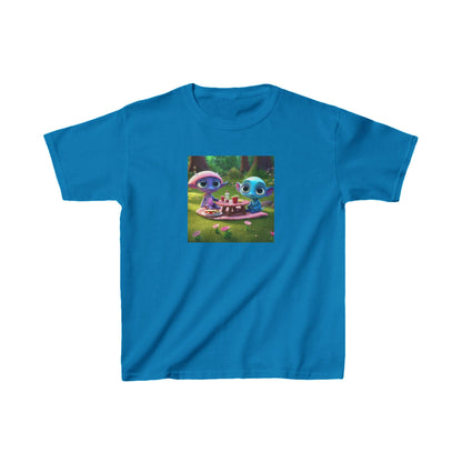 Kids Heavy Cotton Tee featuring cute alien designs, in a vibrant blue colour, perfect for imaginative play and unique style.