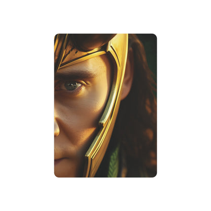 Artistic portrayal of Marvel Loki Metal Art Poster, capturing the essence of Loki with a focus on his enigmatic expression and gold-accented helmet, designed for luxurious wall decor.